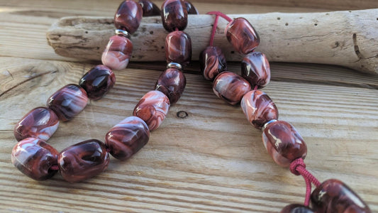 Dark Red White Worry Beads – Greek Gift – Anti Stress Toy – Red Komboloi