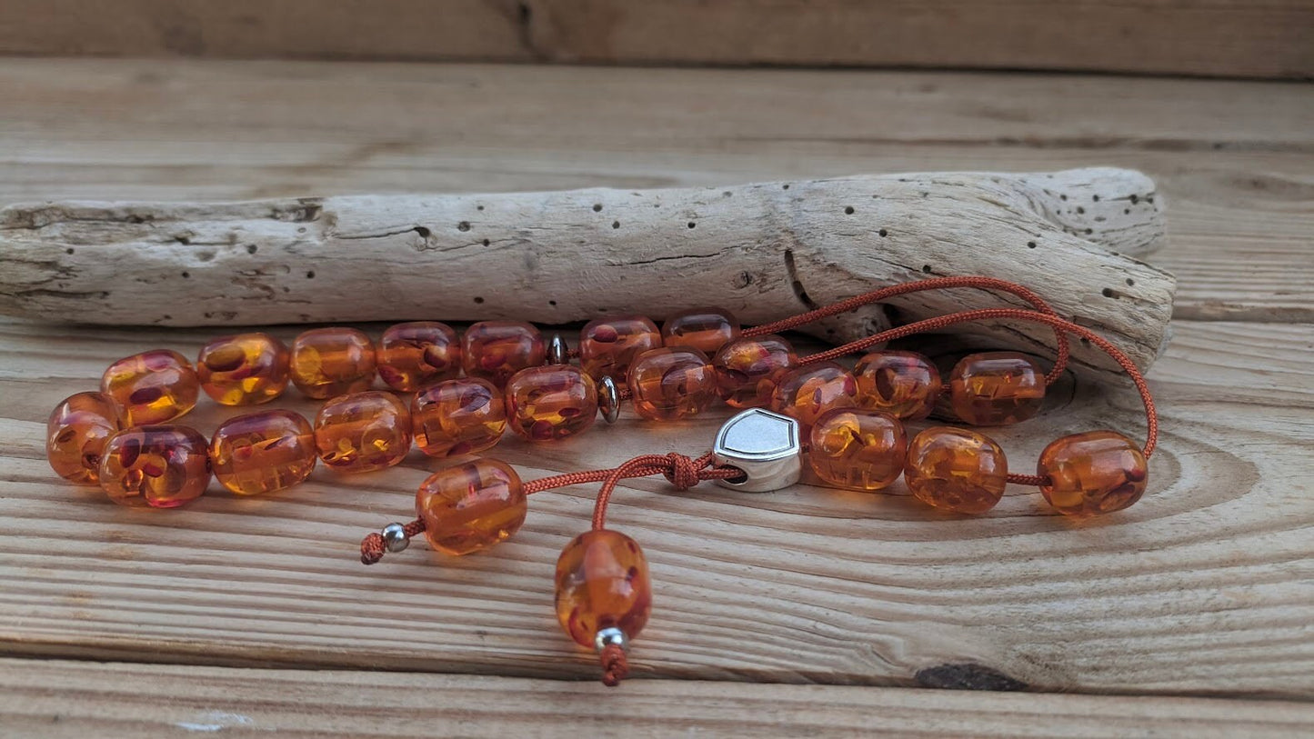 Amber Imitation Worry Beads - Greek Komboloi for Stress Relief - Handcrafted Anti Stress Gift