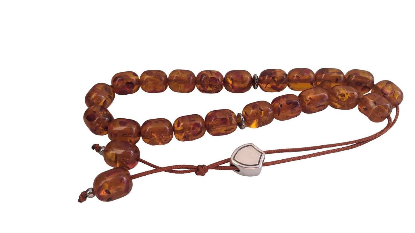 Amber Imitation Worry Beads - Greek Komboloi for Stress Relief - Handcrafted Anti Stress Gift