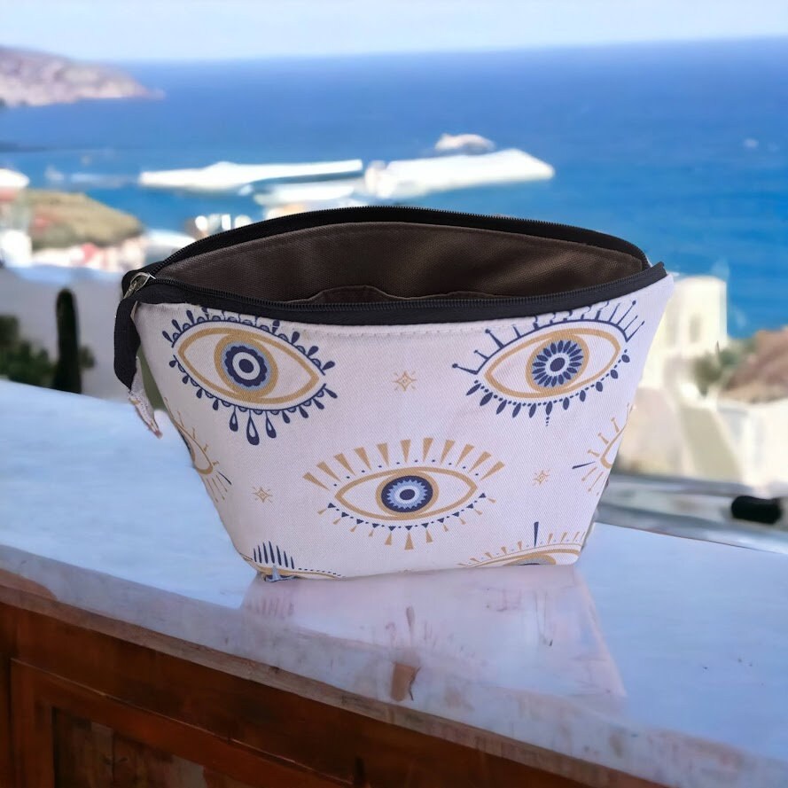 Evil eye makeup bag - Cosmetic Bag - Greek gift - Gift for her - Handmade bag