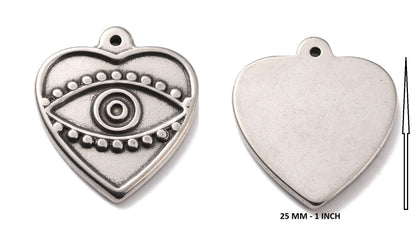 Evil Eye Heart Necklace – Stainless Steel Figaro Chain Necklace - Gift for Her