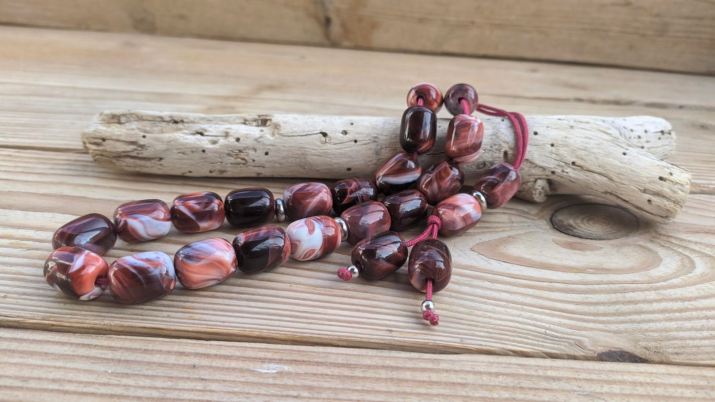 Dark Red White Worry Beads – Greek Gift – Anti Stress Toy – Red Komboloi