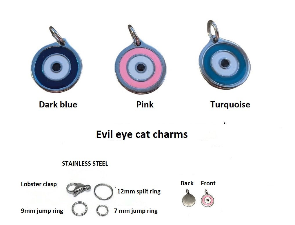 Evil eye enamel cat or dog collar charms, Pet protection, 3 colors to choose from, Pet gift