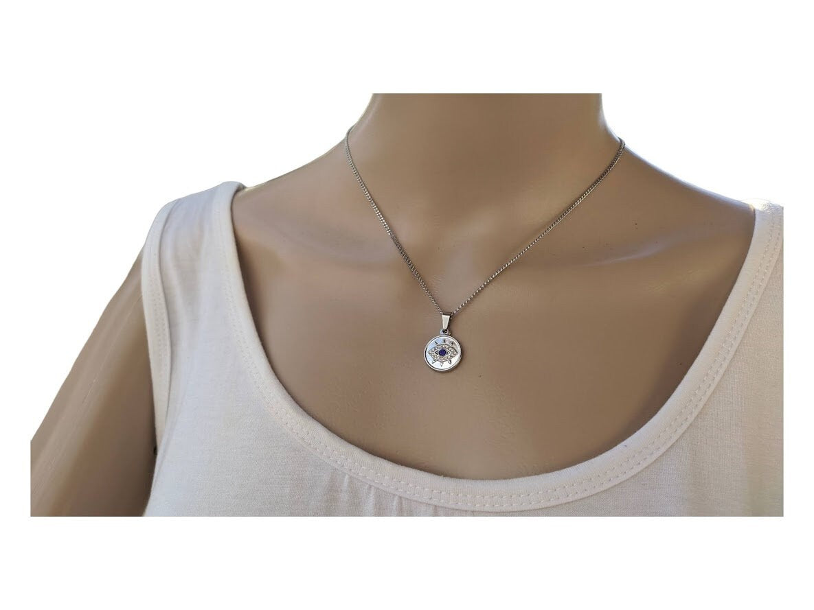 Evil eye CZ pendant - Greek necklace - Stainless Steel Necklace