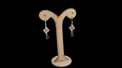 Silver Greek Key Evil Eye Earrings - Greek  Gift