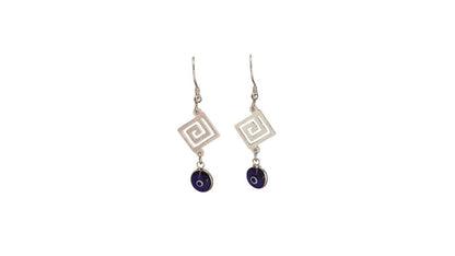 Silver Greek Key Evil Eye Earrings - Greek  Gift