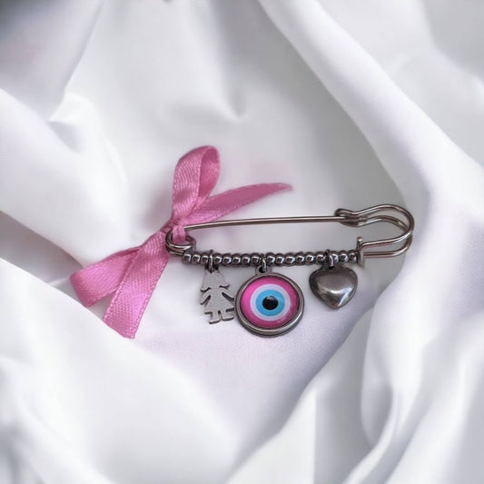Stainless Evil Eye Safety Pin for Baby Protection | Handcrafted Lucky Charm