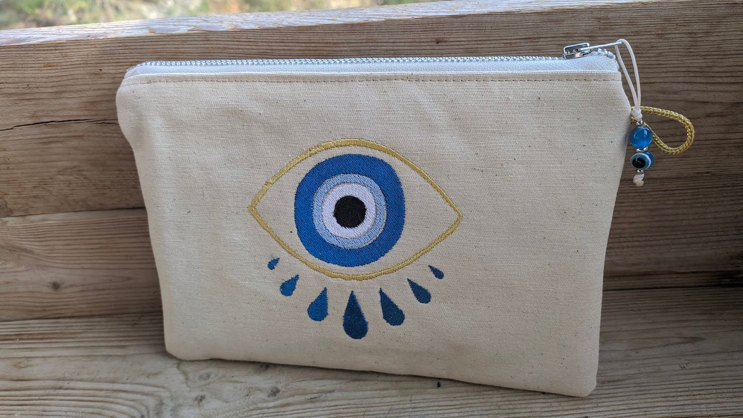 Evil Eye Fabric Pouch – Handmade Greek Purse – Greek Gift