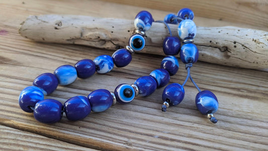 Evil eye worry beads – Greek gift – Anti stress toy – Blue komboloi