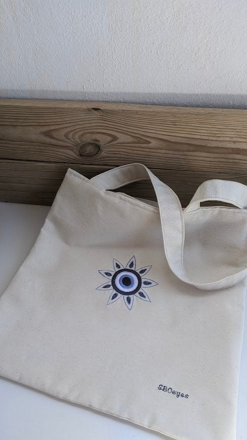 Embroidered tote bag - Evil Eye Bag - Beach Bag - Greek gift