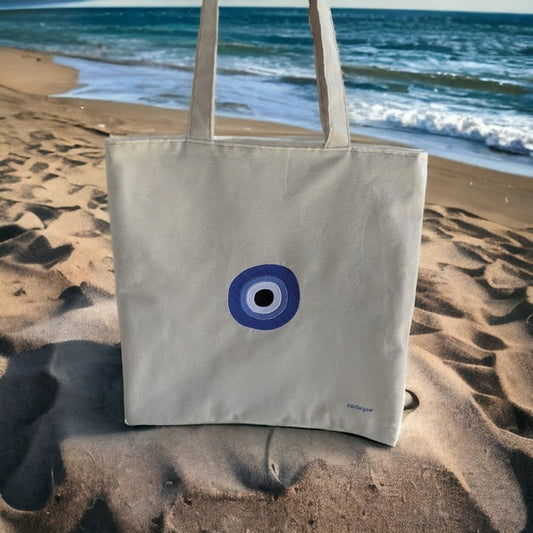 Sac fourre-tout brodé - Sac oeil bleu - Beach Bag - Cadeau grec