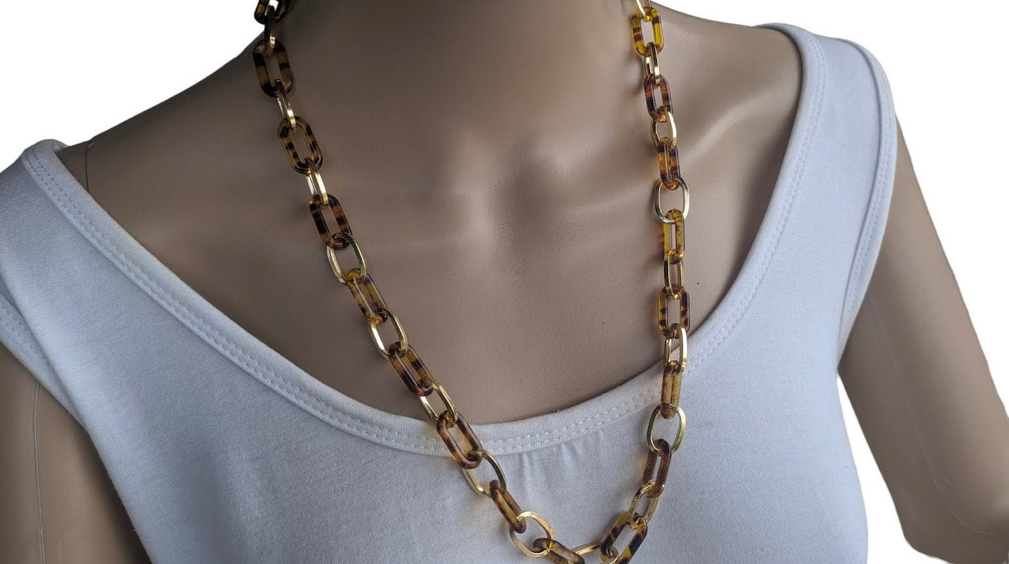 Leopard print acrylic necklace - Gift for her - Boho jewelry