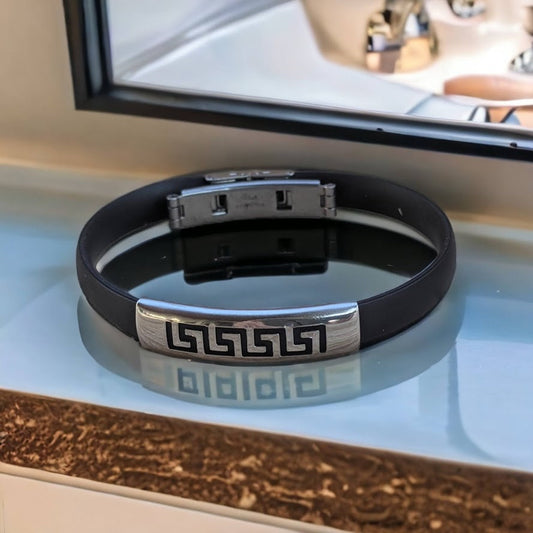 Bracelet méandre en acier inoxydable pour hommes – cadeau grec