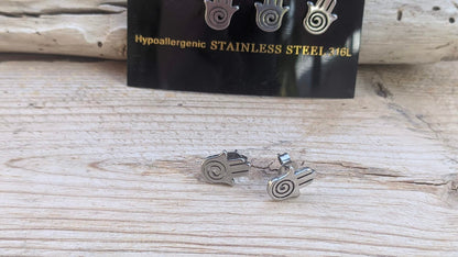 Stainless Hamsa Hand Ear Studs | Protective Greek Jewelry