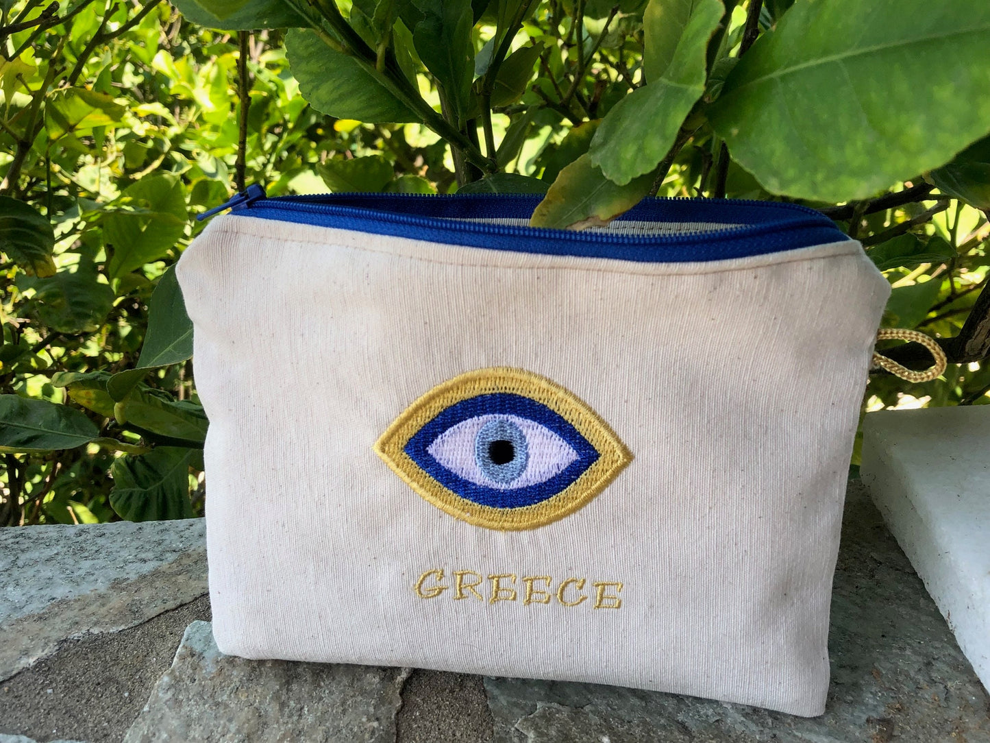 Evil Eye embroidered Pouch – Handmade Greek Purse – Greek Gift
