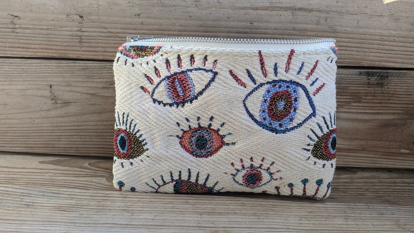 Greek Evil Eye Pouch - Jacquard Fabric Pouch - Greek Gift
