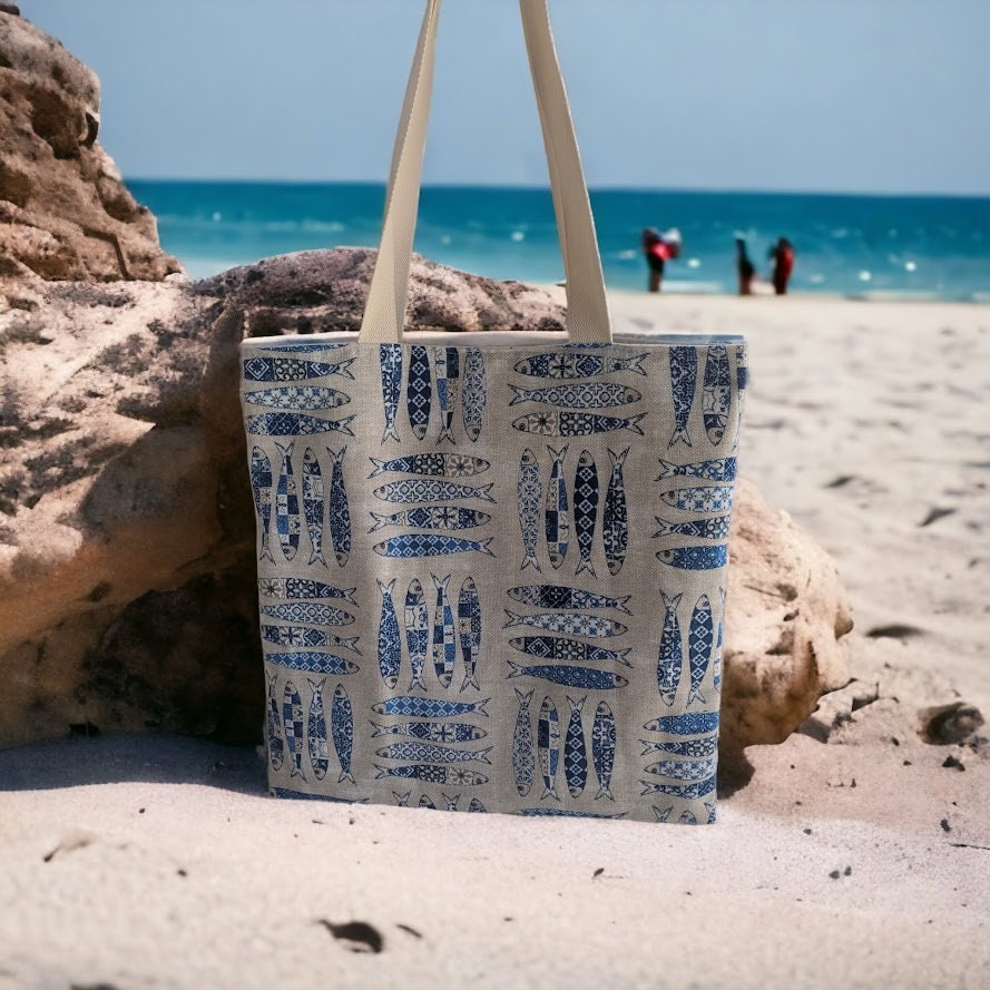Fish Tote Bag - Cotton Bag - Beach Bag - Summer Tote Bag - Greek Gift