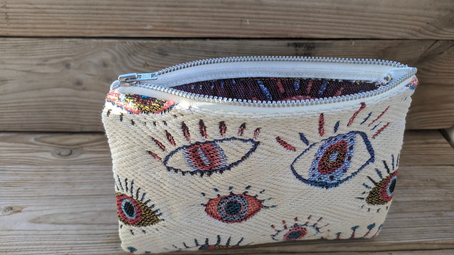 Greek Evil Eye Pouch - Jacquard Fabric Pouch - Greek Gift