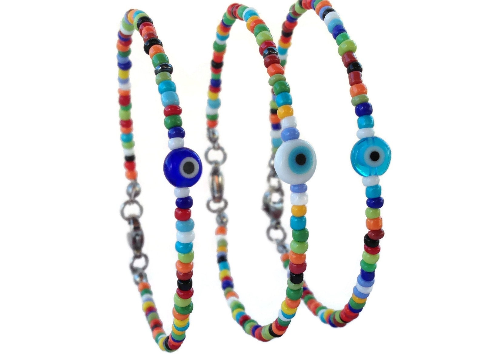 seed beads evil eye bracelet in mixt colors